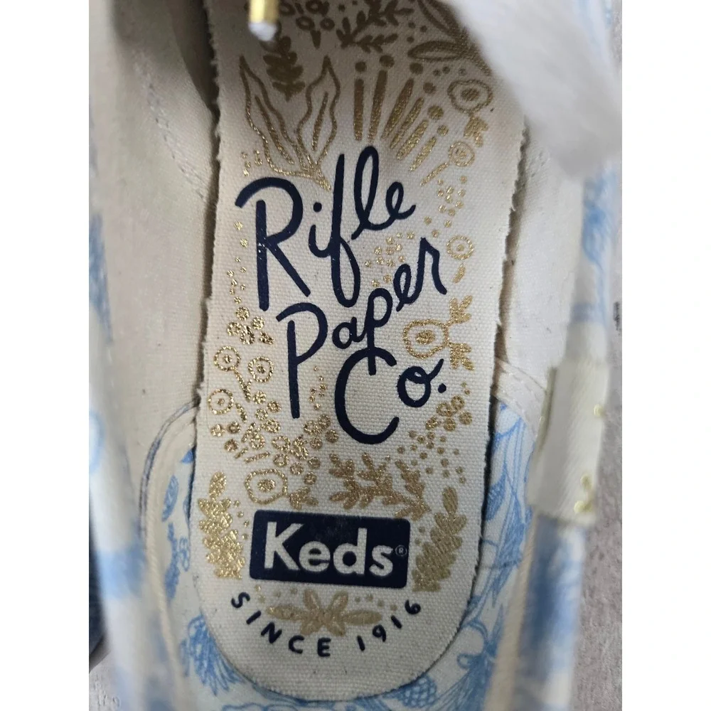 Keds x Rifle Paper Sneakers 6 Blue Floral Canvas Lace Up Shoes Cottage Coquette